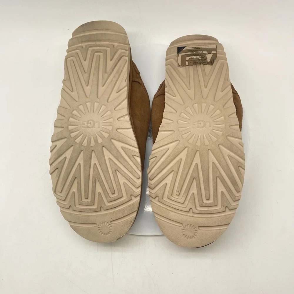 UGG Slippers Mens 9 Slip On Suede Brown Fur Lined‎ Comfort Casual 1129290 Shoes